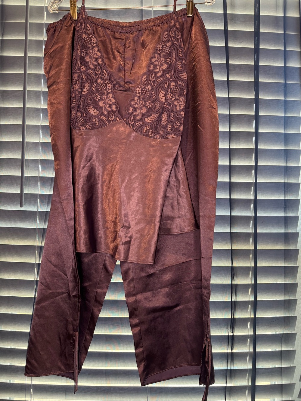 Women's Satin Lace Slip Dress - Brown